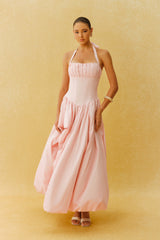 Just For Kisses Pink Halter Corset Bubble Hem Maxi Dress