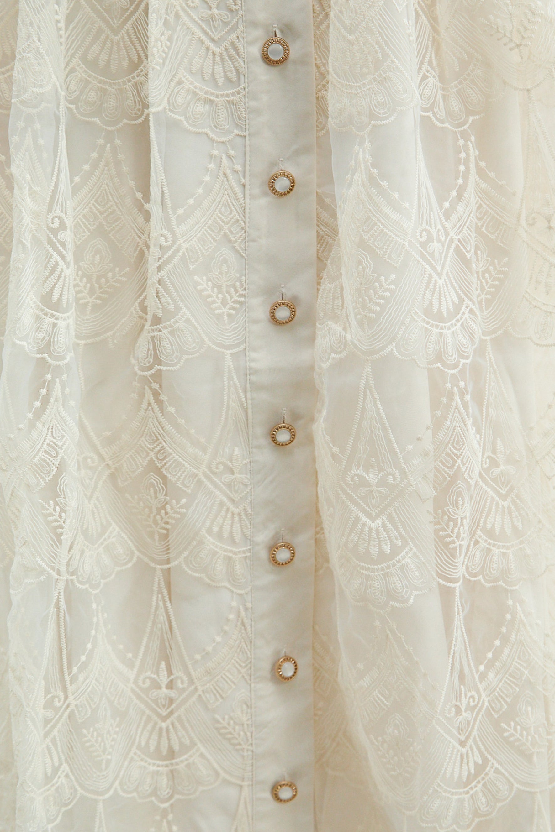 Living With Grace Beige Lapel Collar Lace Maxi Dress