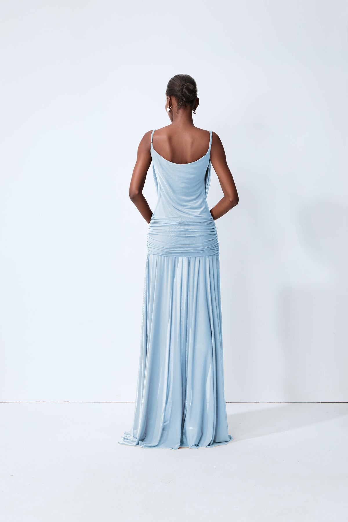 Signature Look Blue Cowl Neck Semi-sheer Maxi Dress