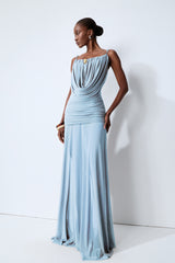 Signature Look Blue Cowl Neck Semi-sheer Maxi Dress