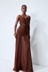 Signature Look Brown Cowl Neck Semi-sheer Maxi Dress