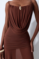 Signature Look Brown Cowl Neck Semi-sheer Maxi Dress