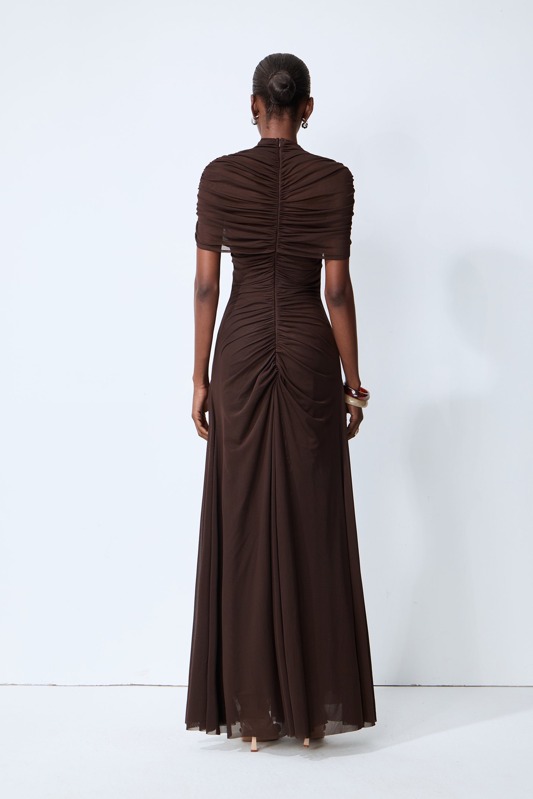 Modern Muse Brown High Neck Cutout Maxi Dress