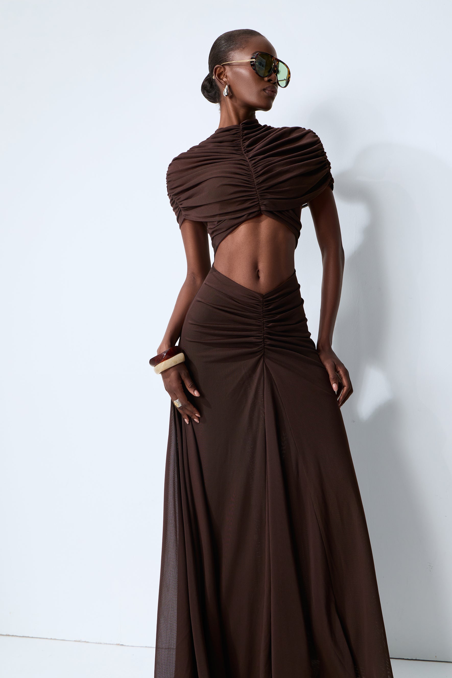 Modern Muse Brown High Neck Cutout Maxi Dress