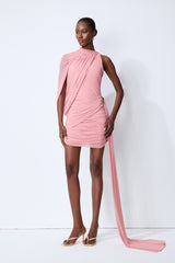 Tender Moment Pink Draped Cape Sleeveless Ruched Mini Dress