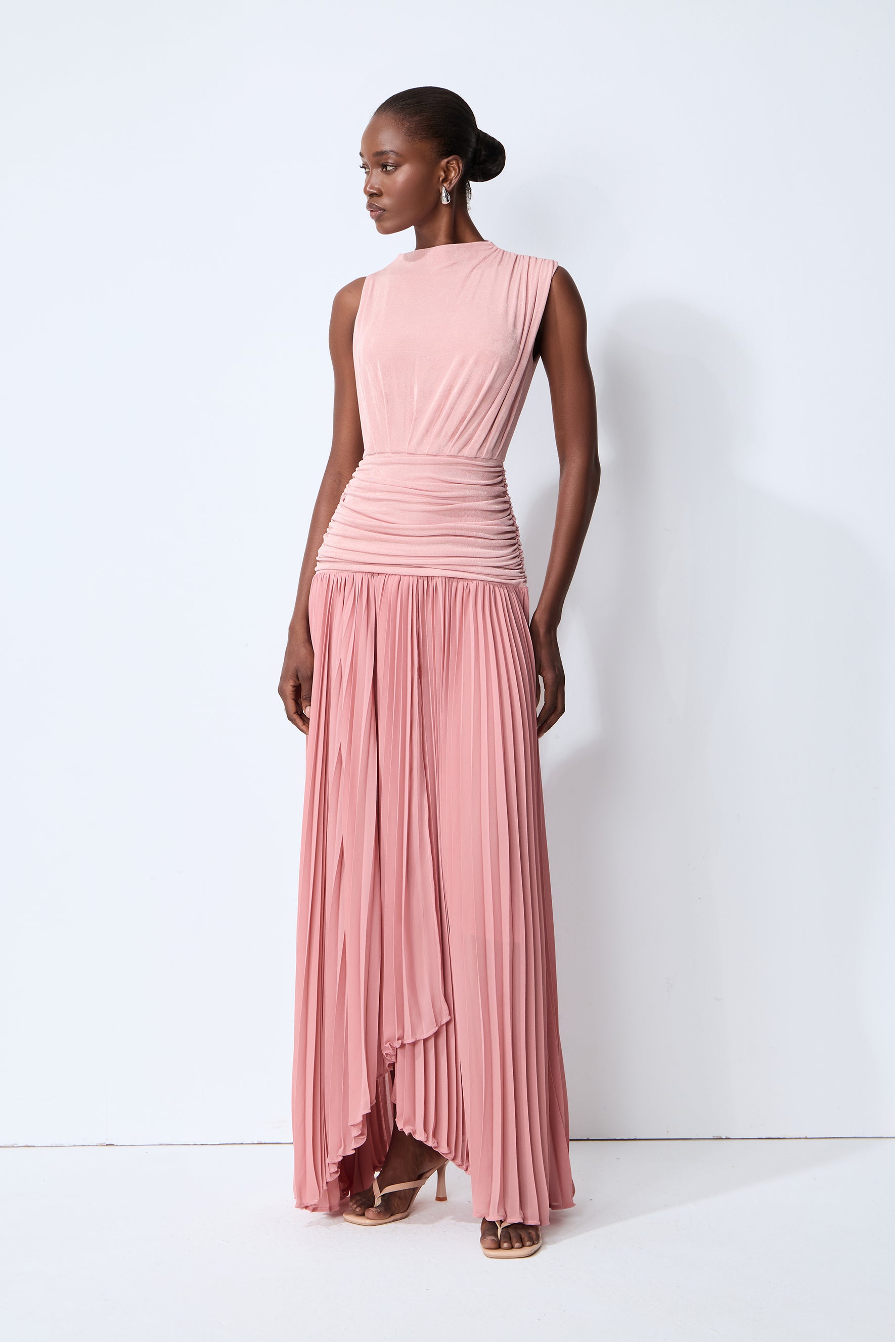 Forever In My Heart Pink Ruched Bodice Pleated Maxi Dress