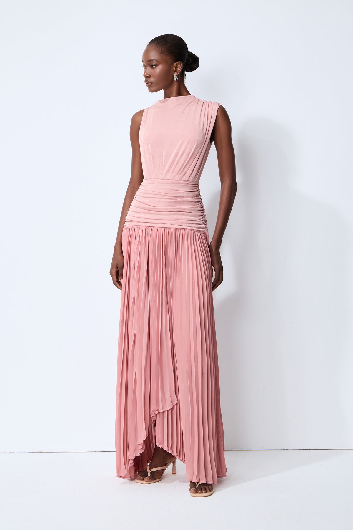 Forever In My Heart Pink Ruched Bodice Pleated Maxi Dress