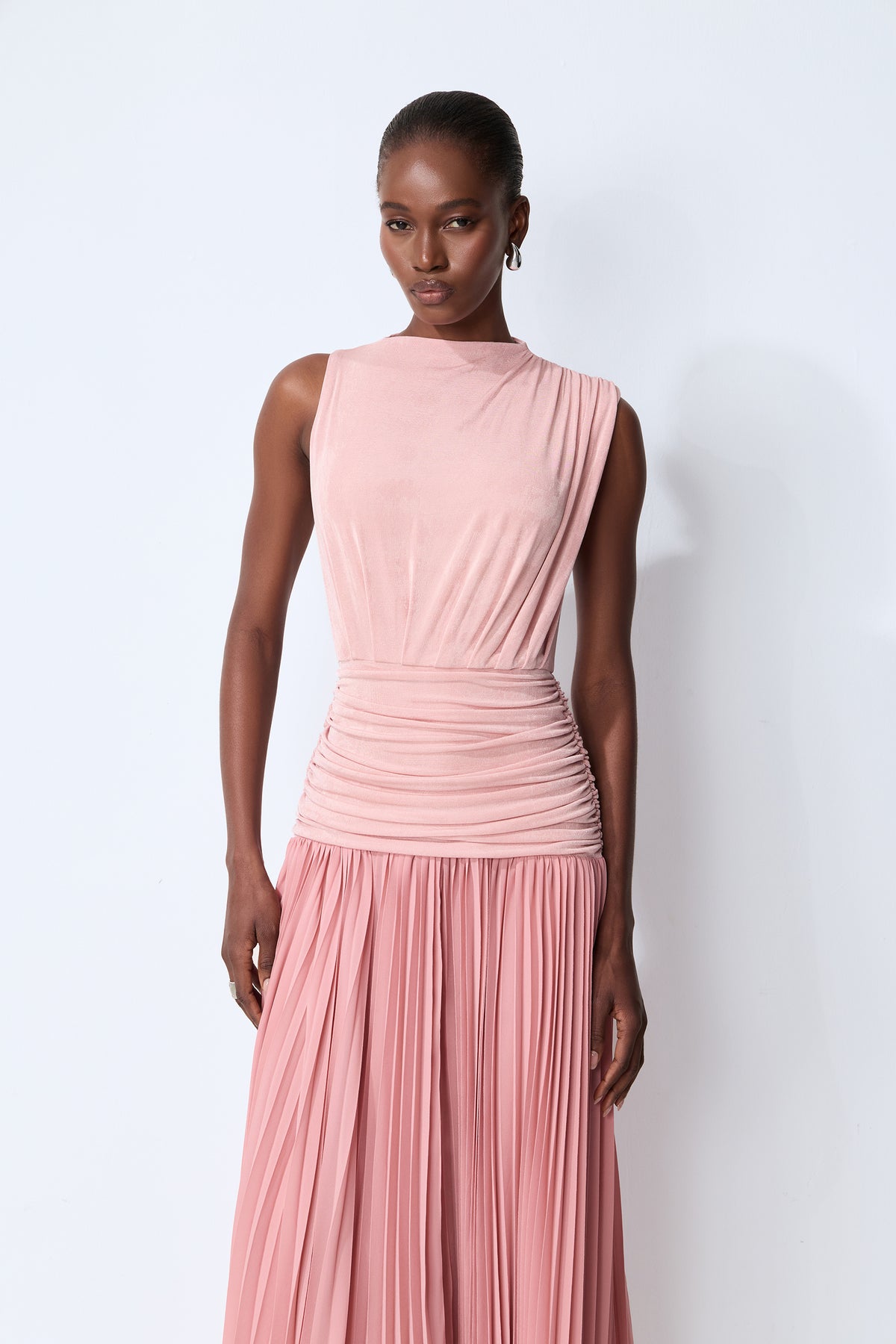 Forever In My Heart Pink Ruched Bodice Pleated Maxi Dress