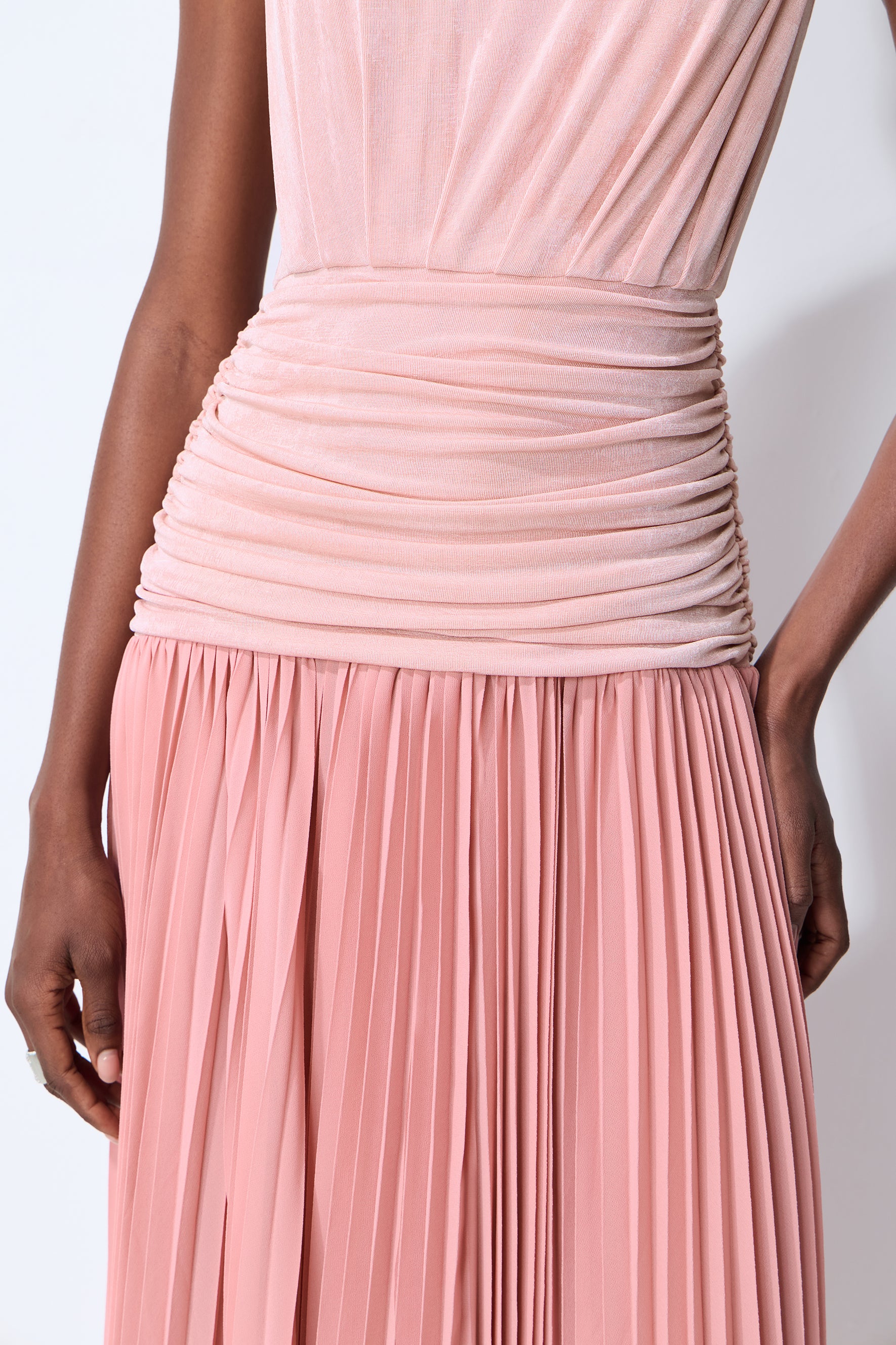 Forever In My Heart Pink Ruched Bodice Pleated Maxi Dress
