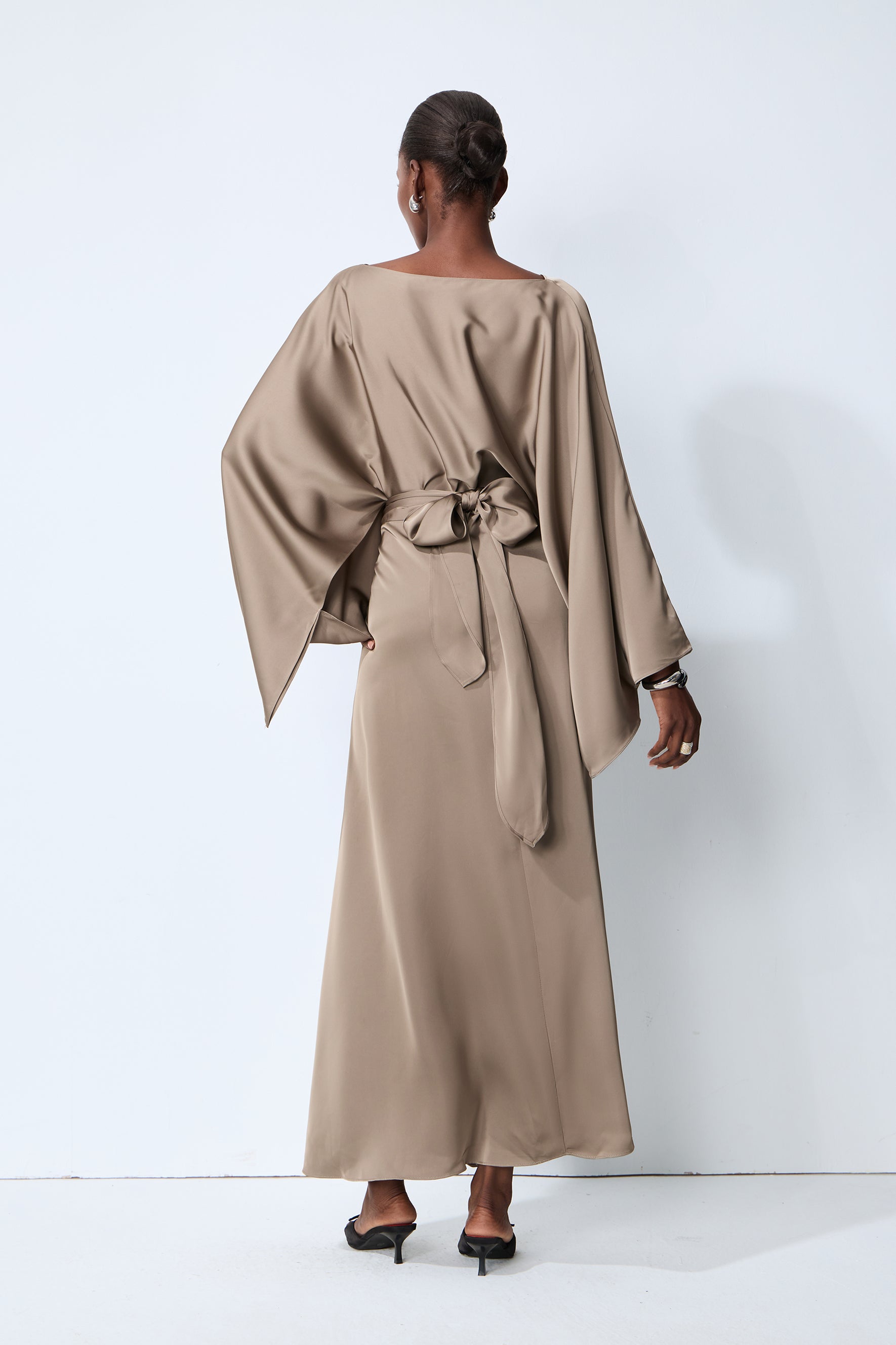 Effortless Poise Khaki Cape Sleeve Top & Maxi Dress Set