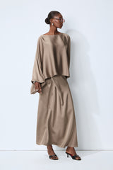 Effortless Poise Khaki Cape Sleeve Top & Maxi Dress Set