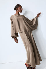 Effortless Poise Khaki Cape Sleeve Top & Maxi Dress Set