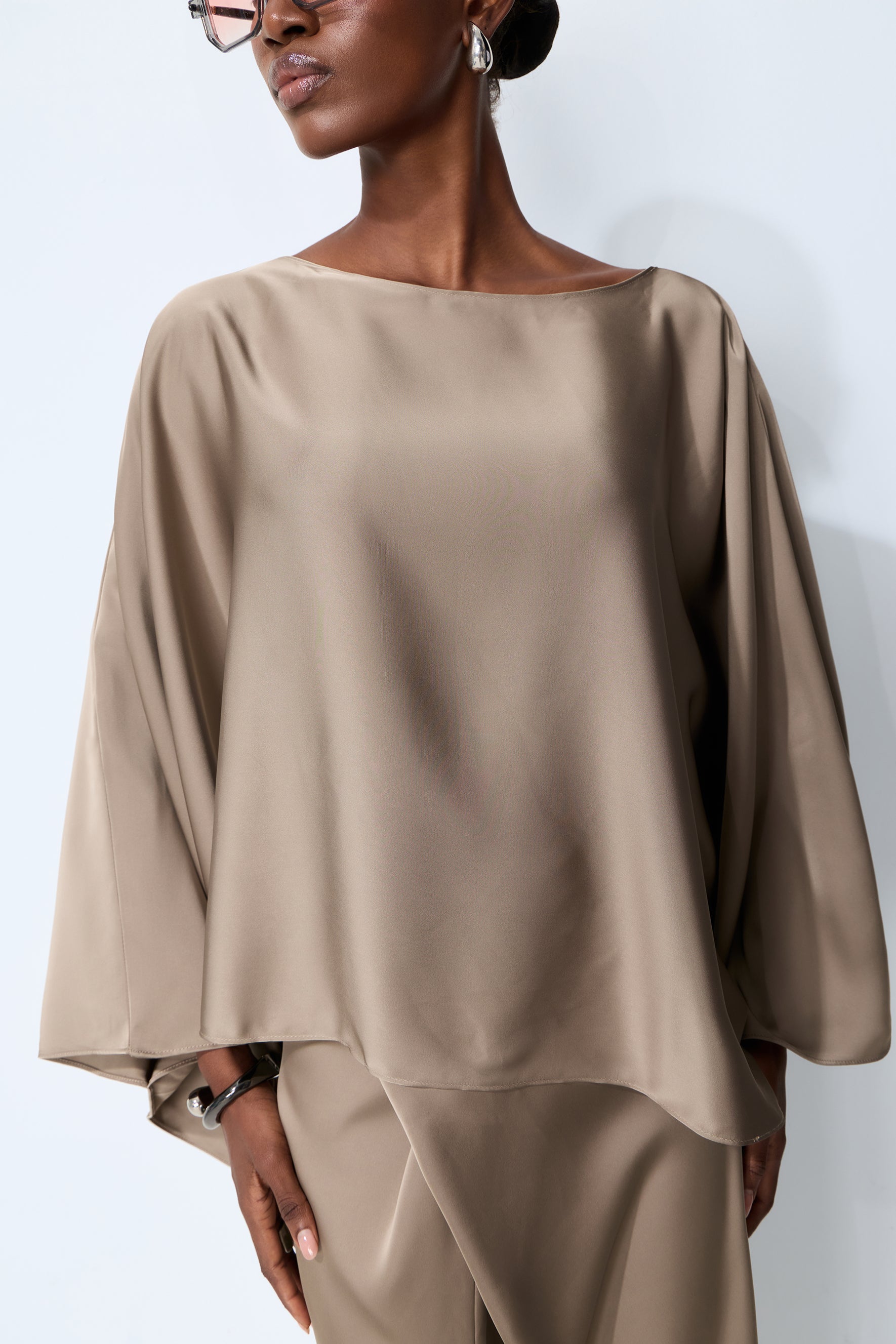 Effortless Poise Khaki Cape Sleeve Top & Maxi Dress Set