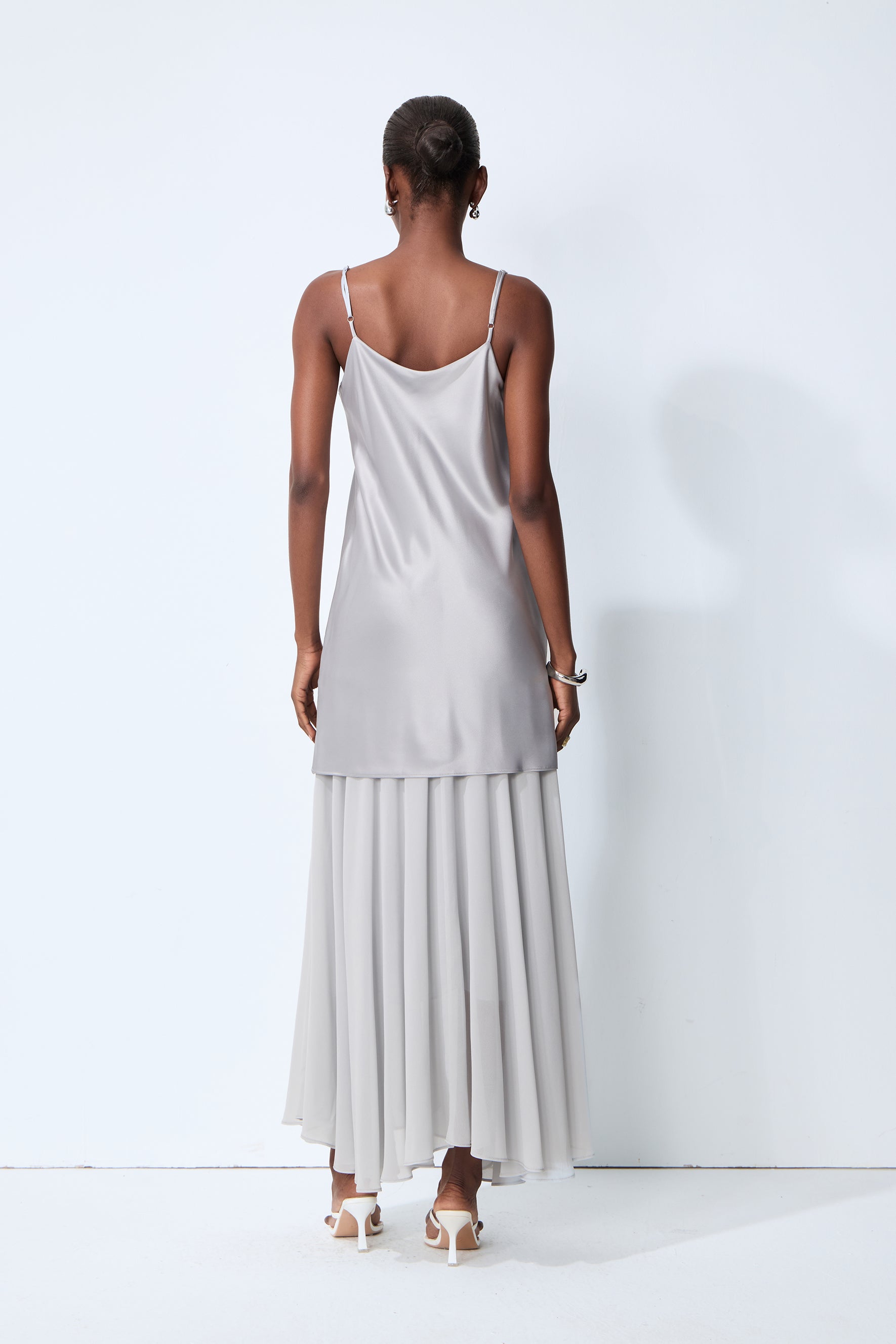 Soul Escape Satin & Chiffon Spaghetti Strap Maxi Dress