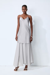 Soul Escape Satin & Chiffon Spaghetti Strap Maxi Dress