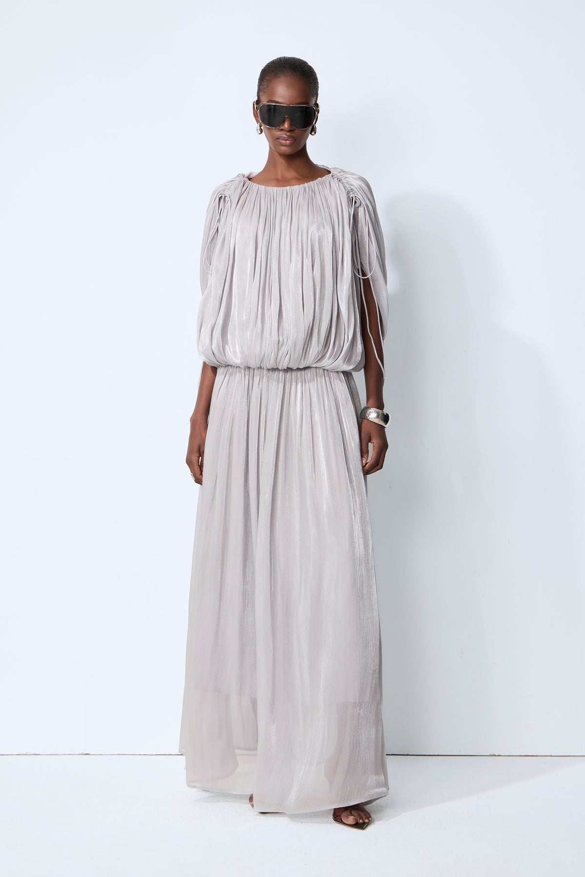 Daydreamers Grey Draped Gathered Maxi Dress