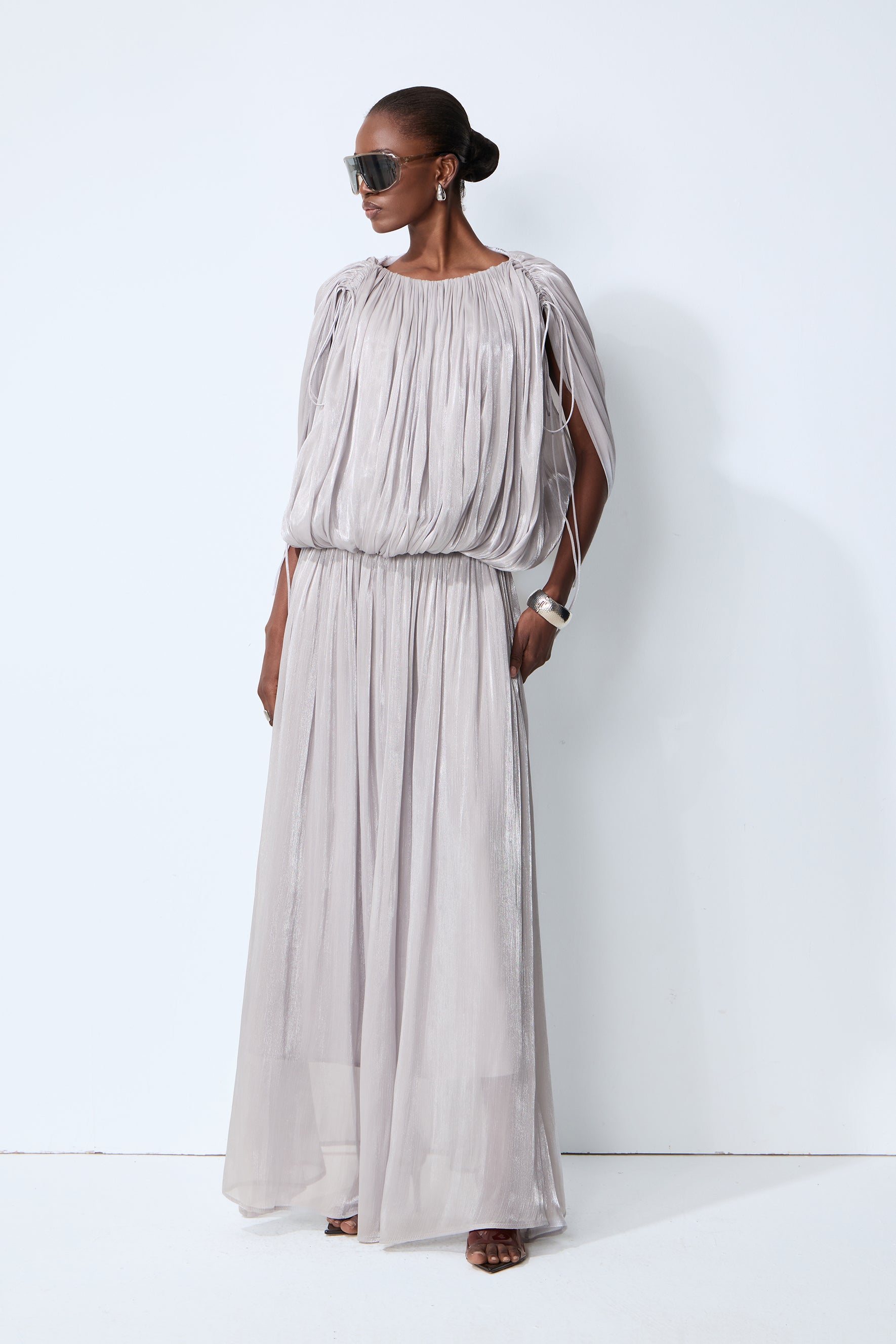 Daydreamers Grey Draped Gathered Maxi Dress