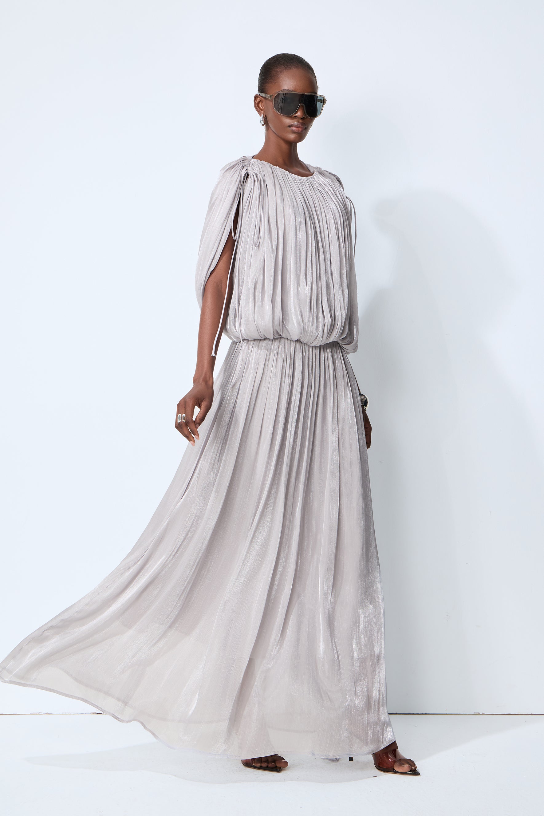 Daydreamers Grey Draped Gathered Maxi Dress