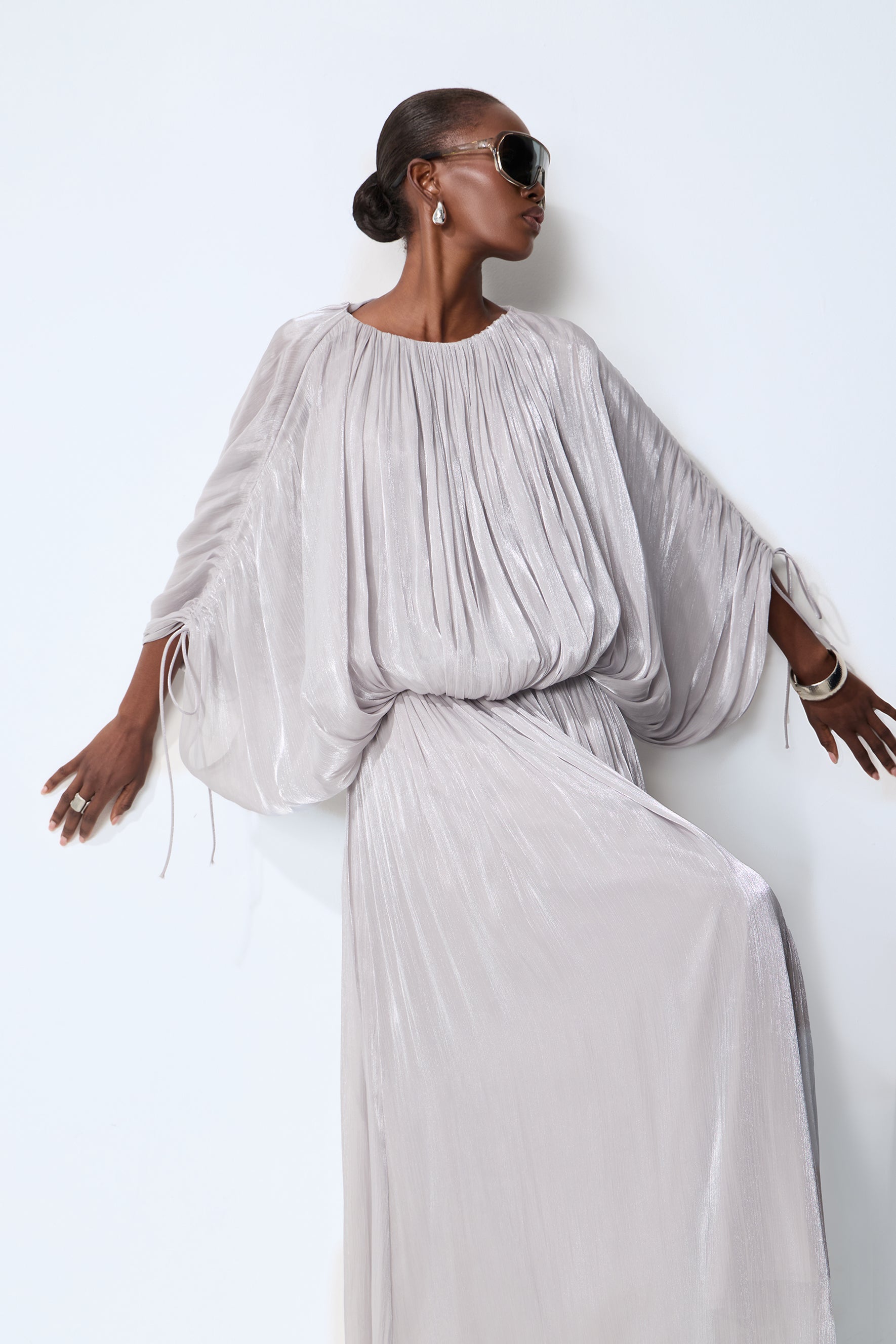 Daydreamers Grey Draped Gathered Maxi Dress