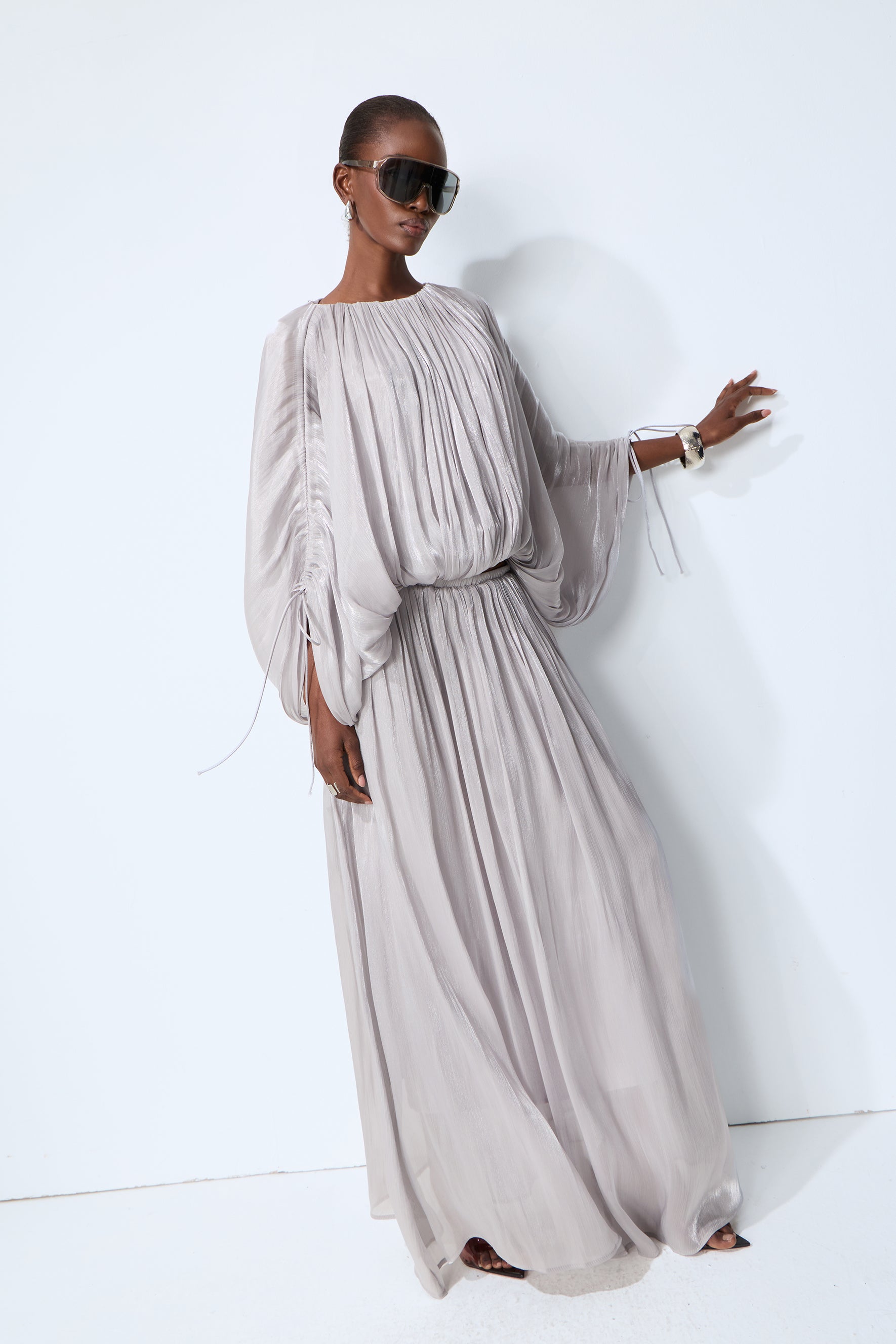 Daydreamers Grey Draped Gathered Maxi Dress
