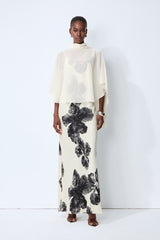 Classic Bloom White Sheer Blouse & Floral Print Dress Set