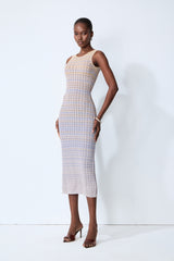 Sweetest Feeling Blue Sleeveless Chevron Knit Midi Dress