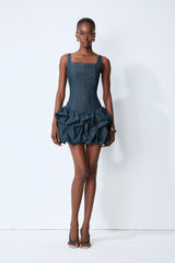 Playful Days Blue Denim Bubble Hem Mini Dress