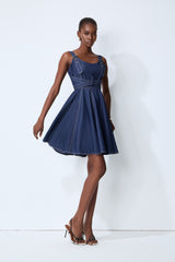 Bring The Style Blue Sleeveless Crisscross Waist Denim Mini Dress