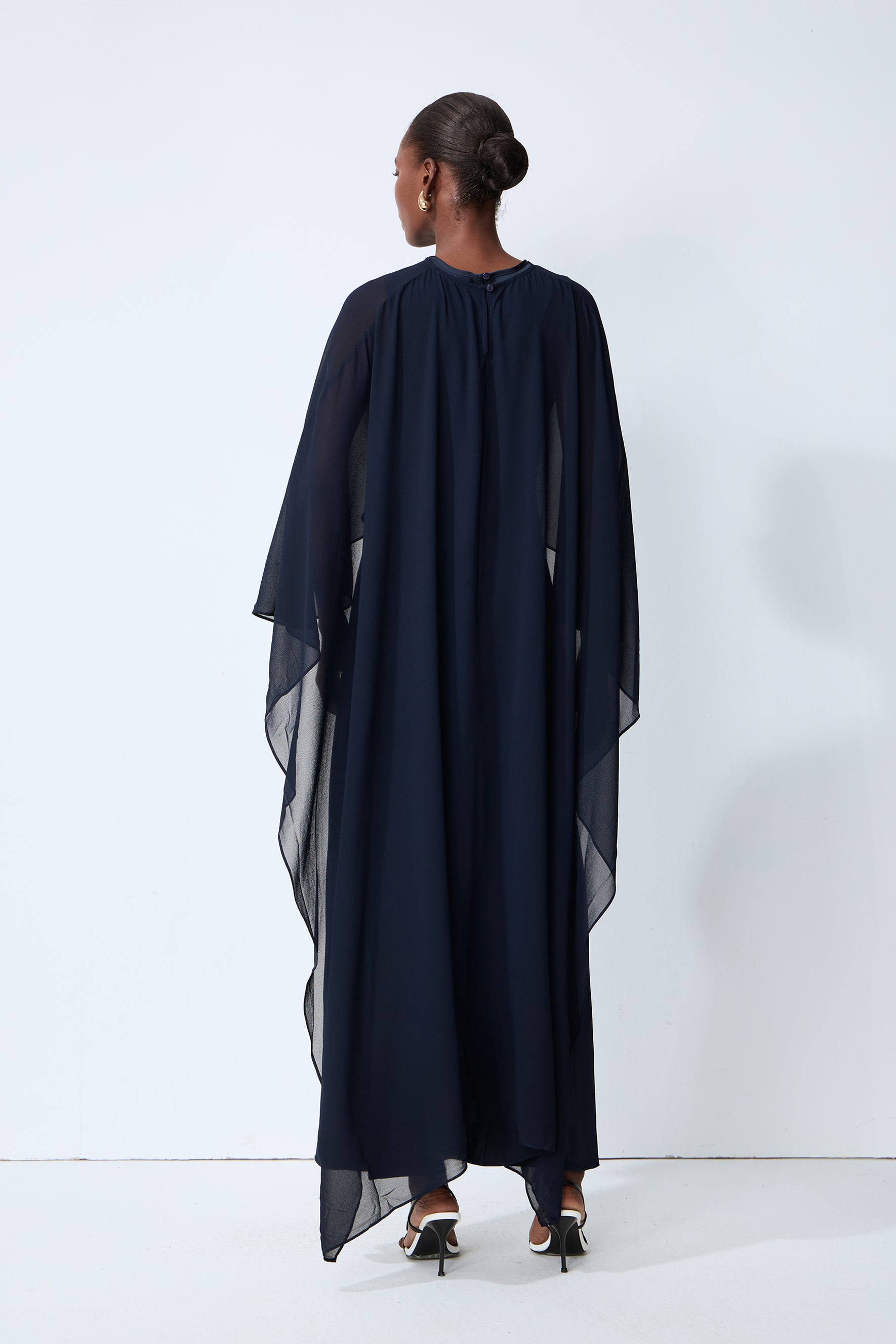 Evening Whispers Blue Georgette Cape & Maxi Dress Set