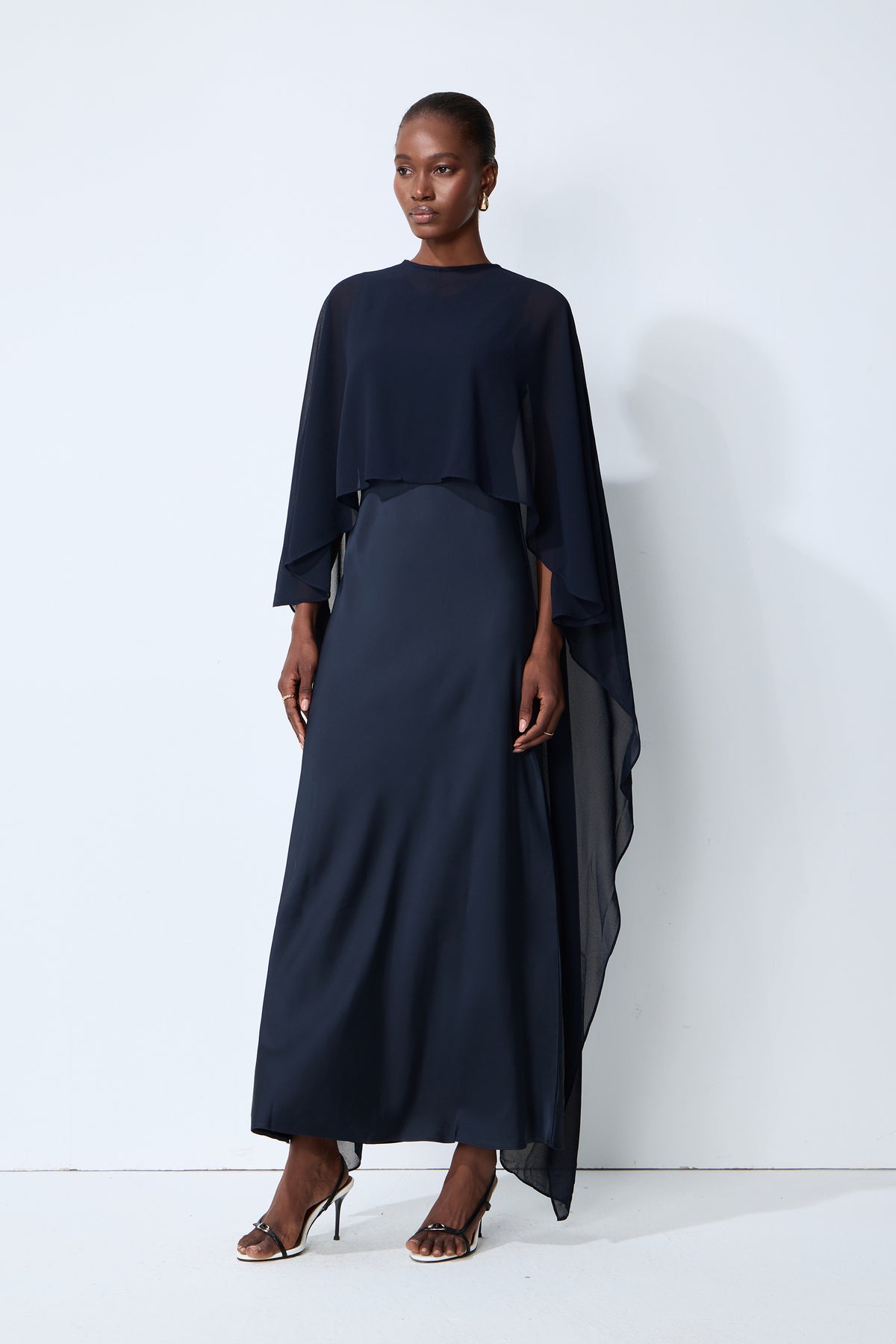 Evening Whispers Blue Georgette Cape & Maxi Dress Set