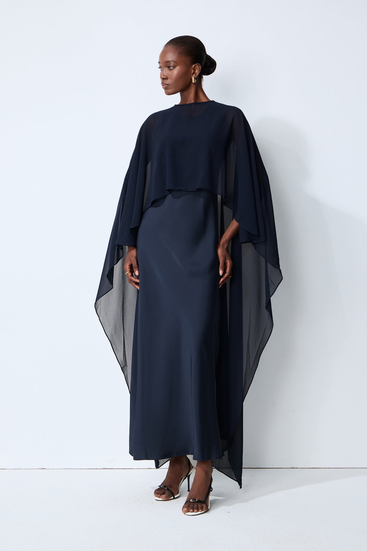 Evening Whispers Blue Georgette Cape & Maxi Dress Set