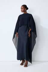 Evening Whispers Blue Georgette Cape & Maxi Dress Set
