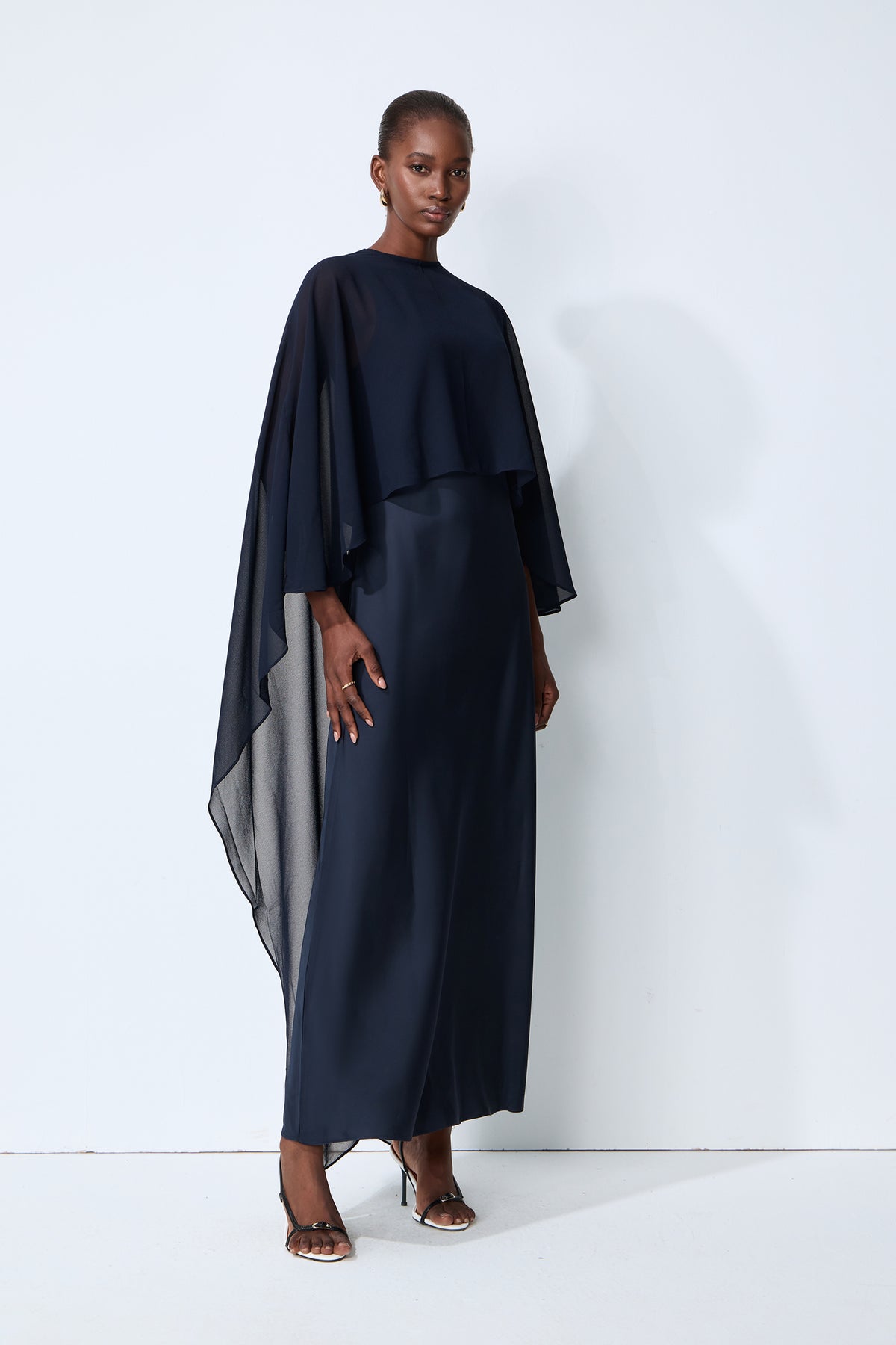 Evening Whispers Blue Georgette Cape & Maxi Dress Set