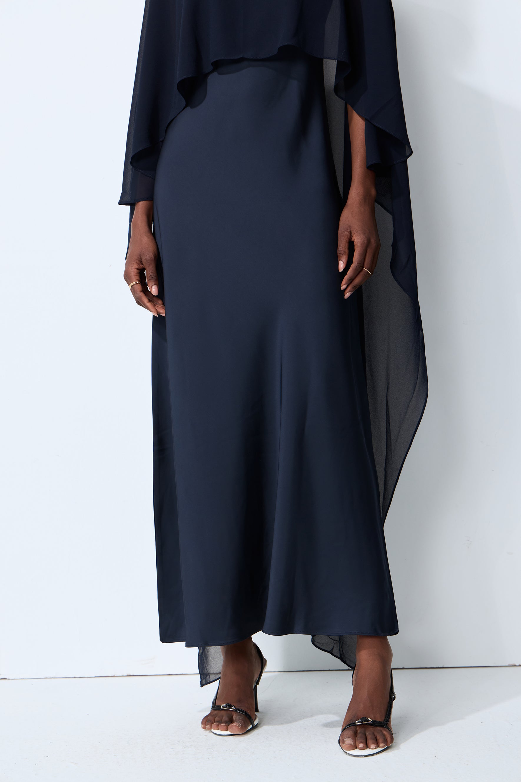 Evening Whispers Blue Georgette Cape & Maxi Dress Set