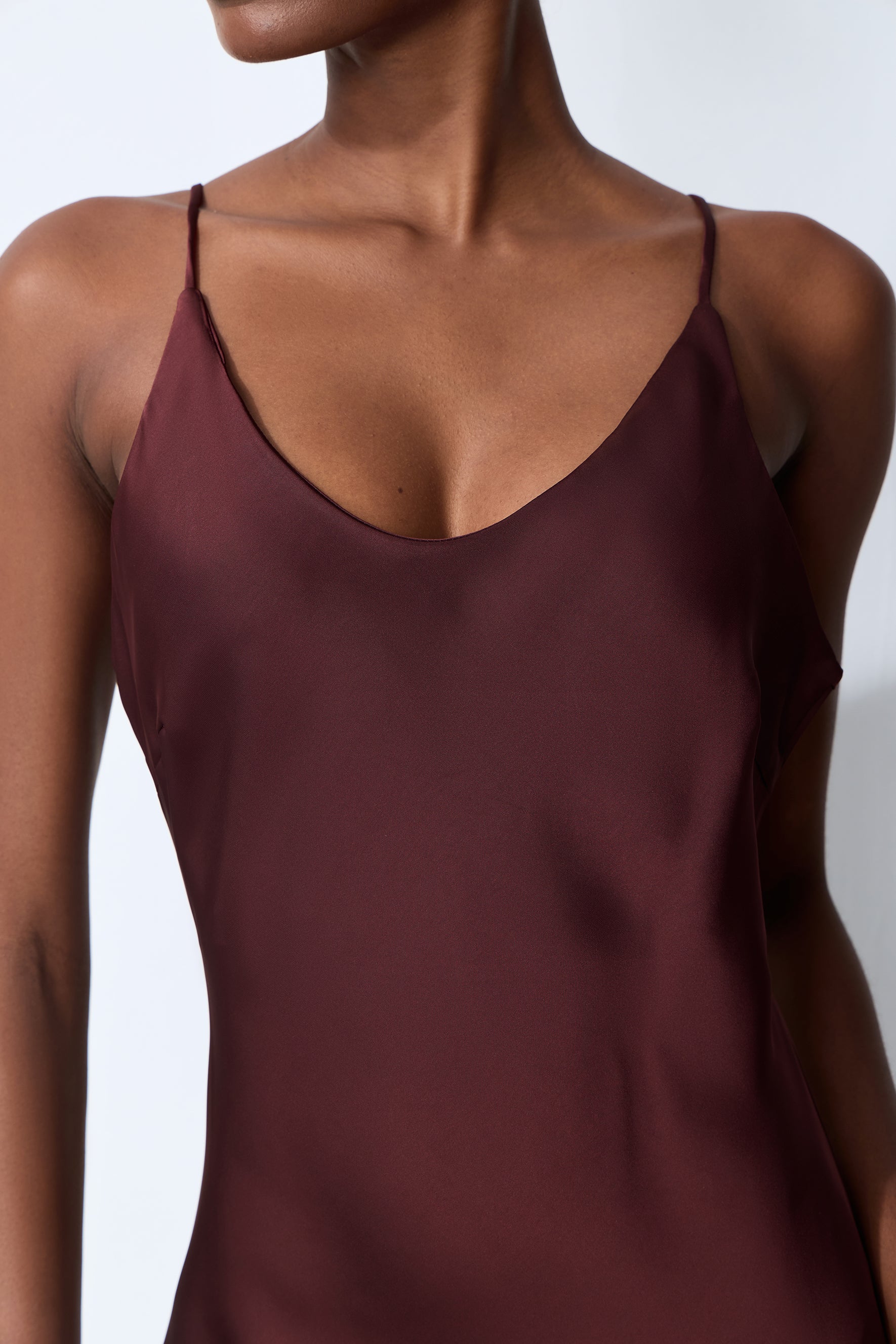 Kiss Me Later Burgundy V-Neck Lace Trim Slip Maxi Dress