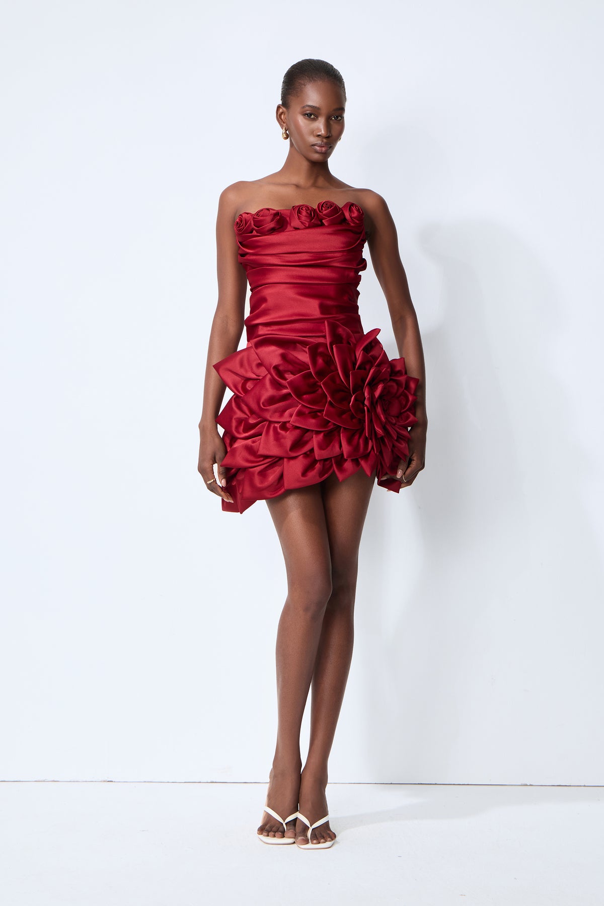 Best Part Of Me Red Rose Applique Strapless Satin Mini Dress