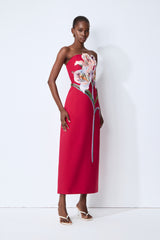 Lights Camera Action Hot Pink Floral Applique Strapless Slit Maxi Dress