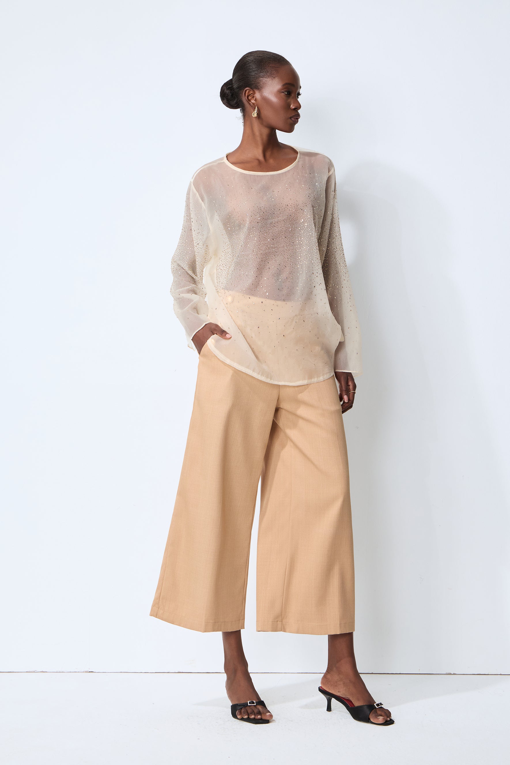 Simply Refined Khaki High Waist Gold Button Pants