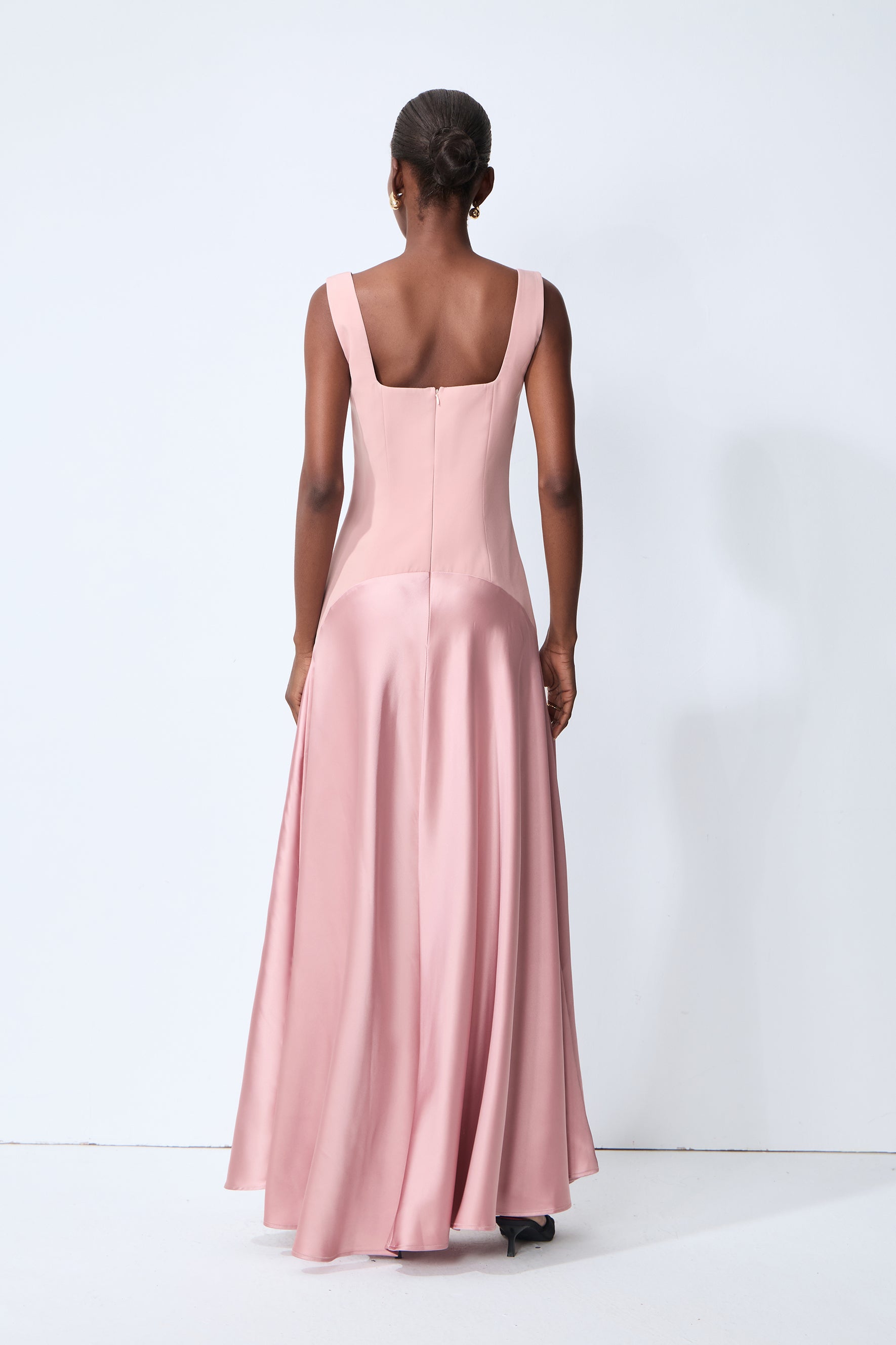 Love This Feeling Pink Square Neck Sleeveless Satin Maxi Dress