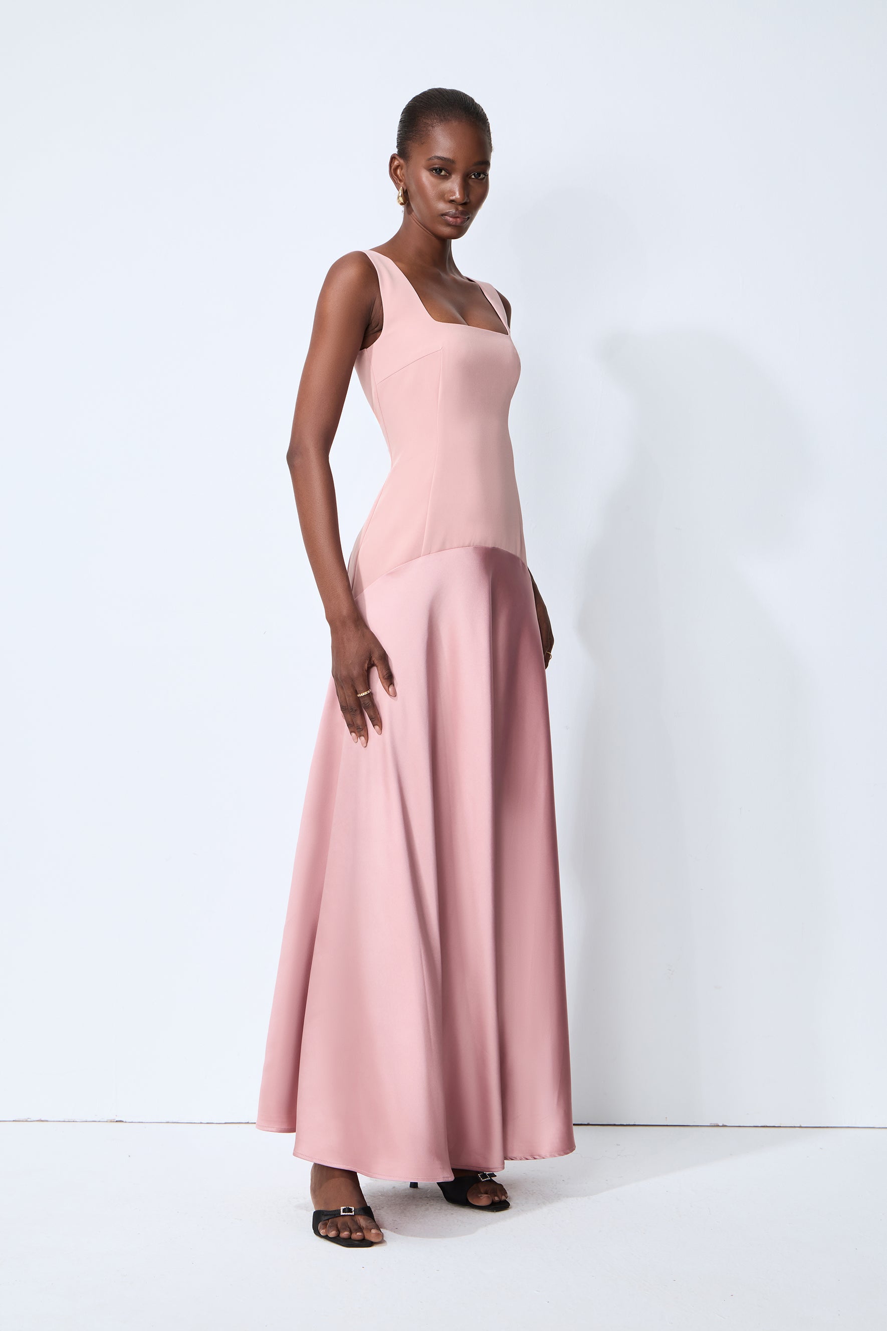 Love This Feeling Pink Square Neck Sleeveless Satin Maxi Dress