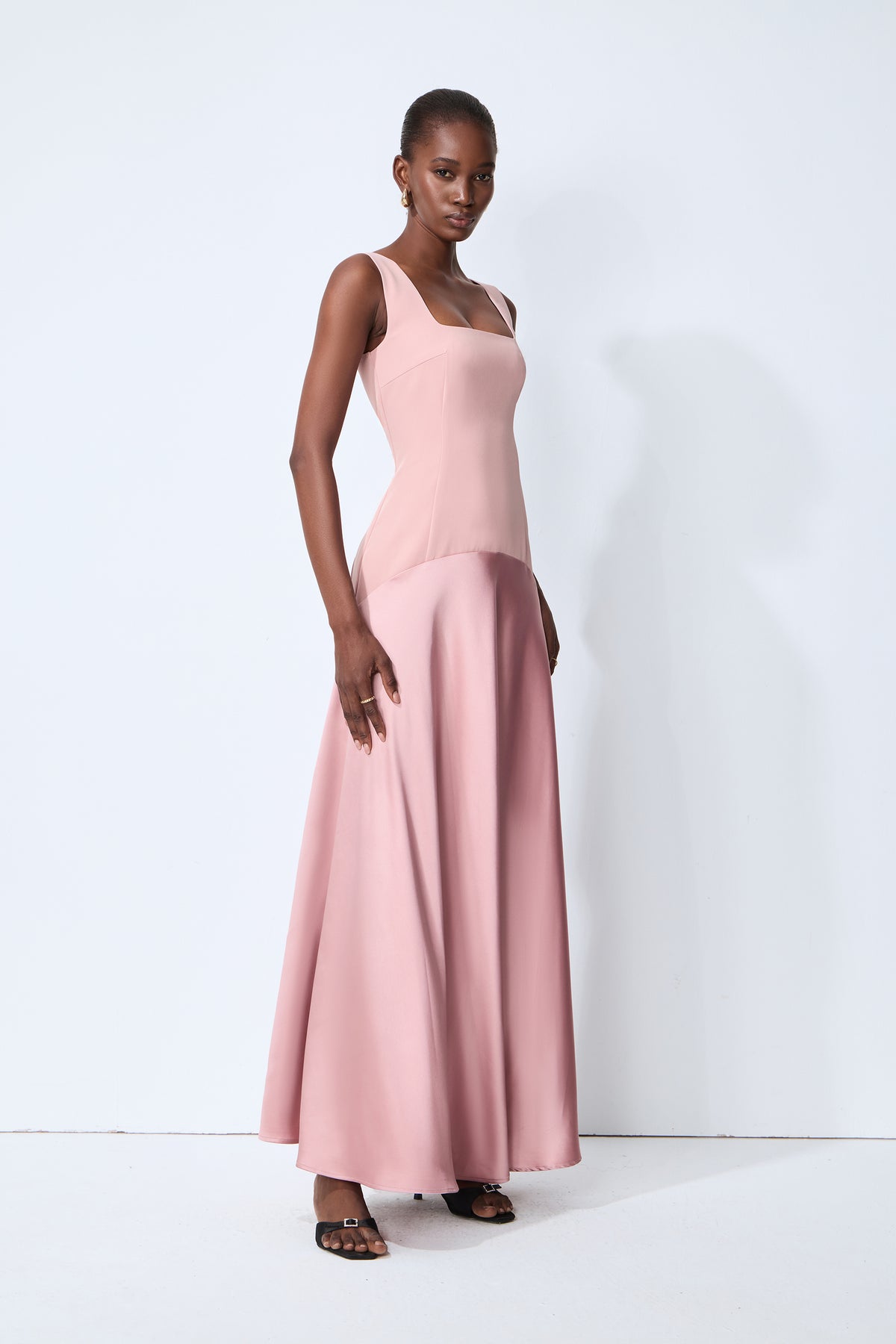 Love This Feeling Pink Square Neck Sleeveless Satin Maxi Dress