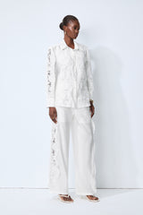 Life Goals White Lace Panel Shirt & Wide Leg Pants Set