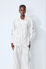 Life Goals White Lace Panel Shirt & Wide Leg Pants Set