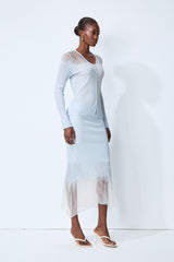 Lazy Day Blue Rhinestone Sheer Knit Top & Skirt Set