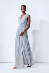 See You Tonight Blue Draped V-Neck Maxi Dress