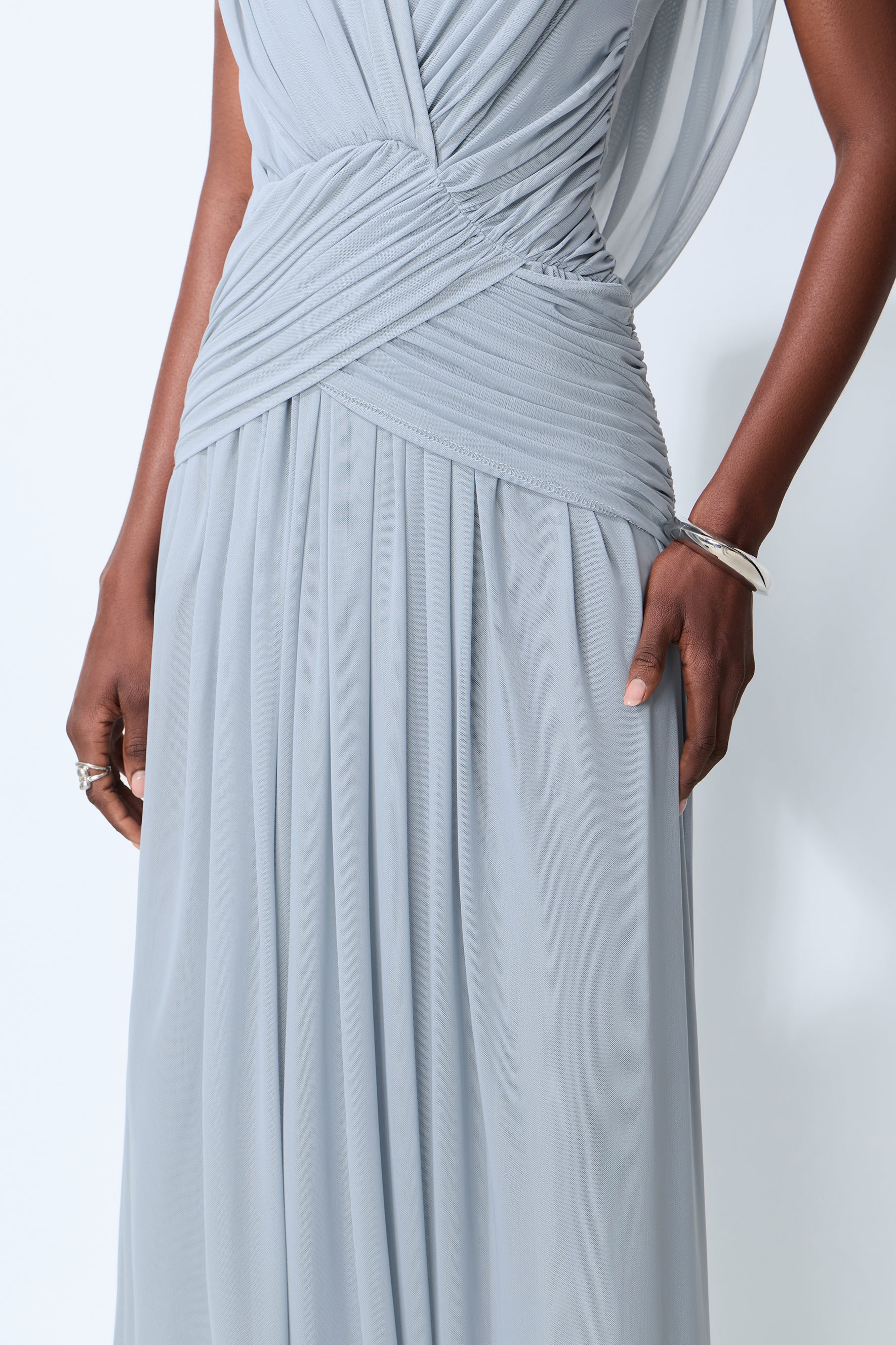 See You Tonight Blue Draped V-Neck Maxi Dress