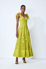 Spring Romance Green Floral Lace Bow Strap Maxi Dress