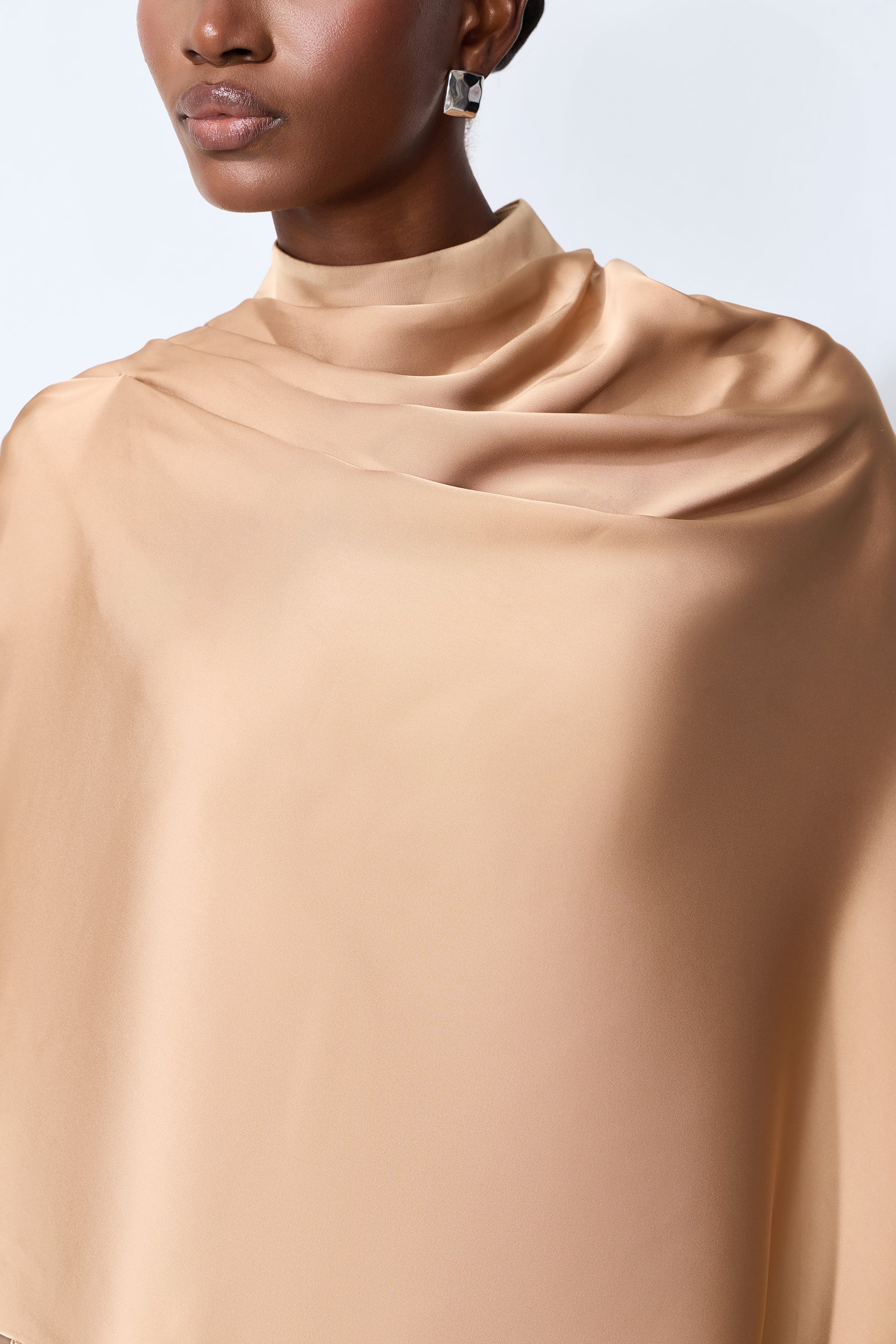 Immaculate Chicness Khaki Satin Cape Top & Sequin Pants Set