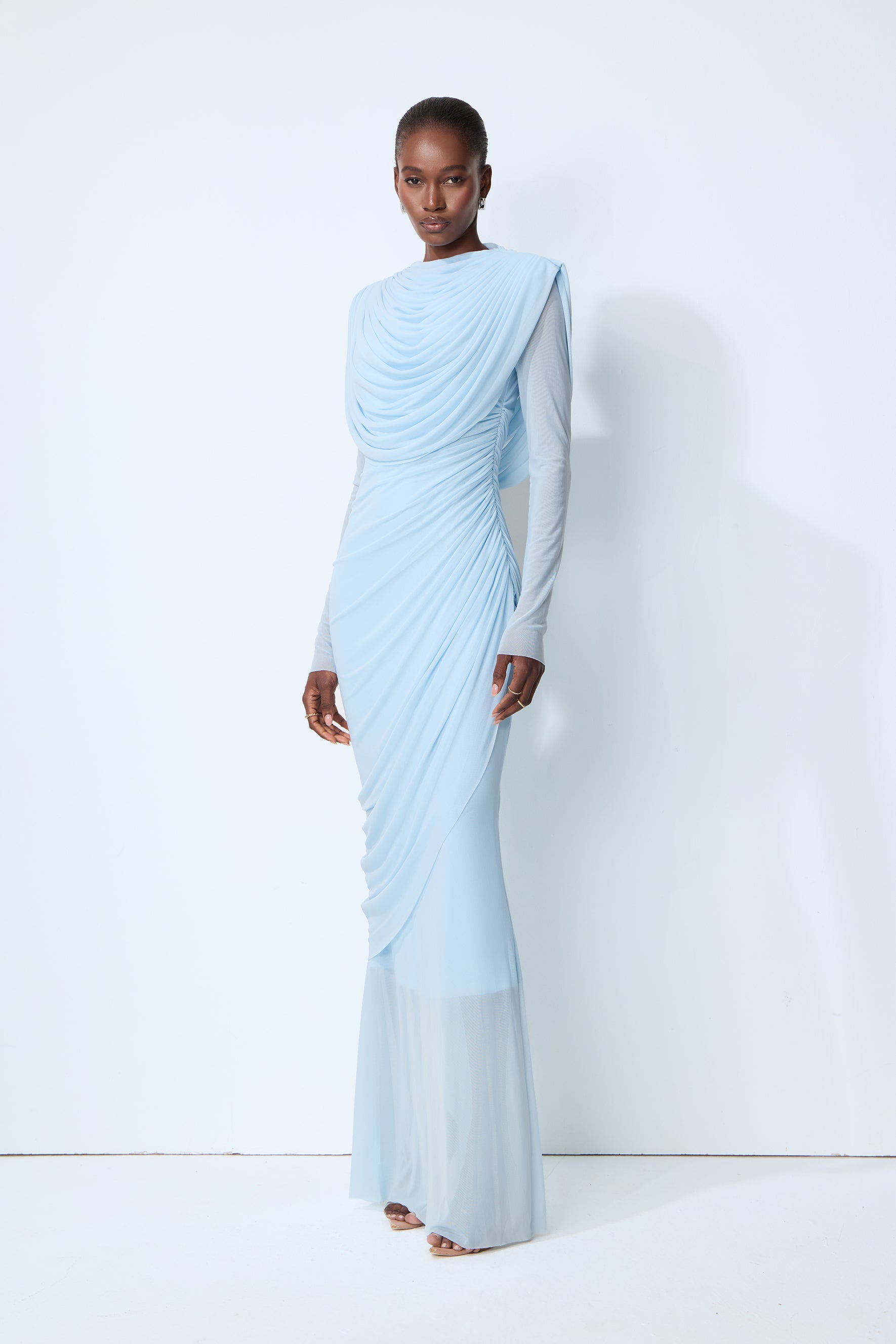 One Last Dance Blue Cowl Neck Long Sleeve Maxi Dress