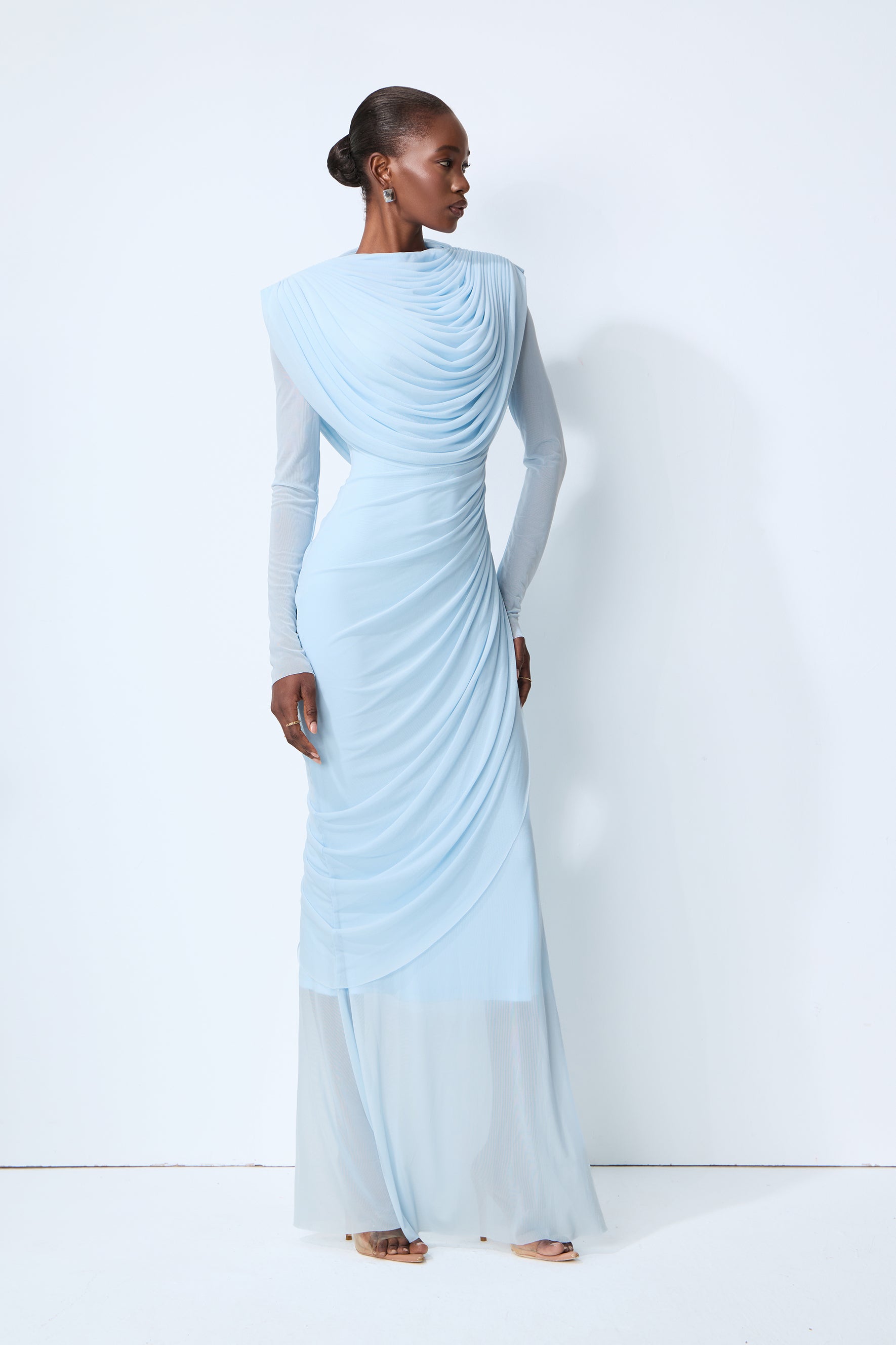 One Last Dance Blue Cowl Neck Long Sleeve Maxi Dress